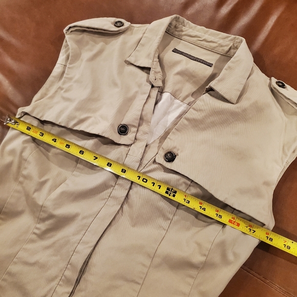 Zara Trench Coat Style Sleeveless Button Up Shirt Dress Khaki Size Large - Picture 12 of 14